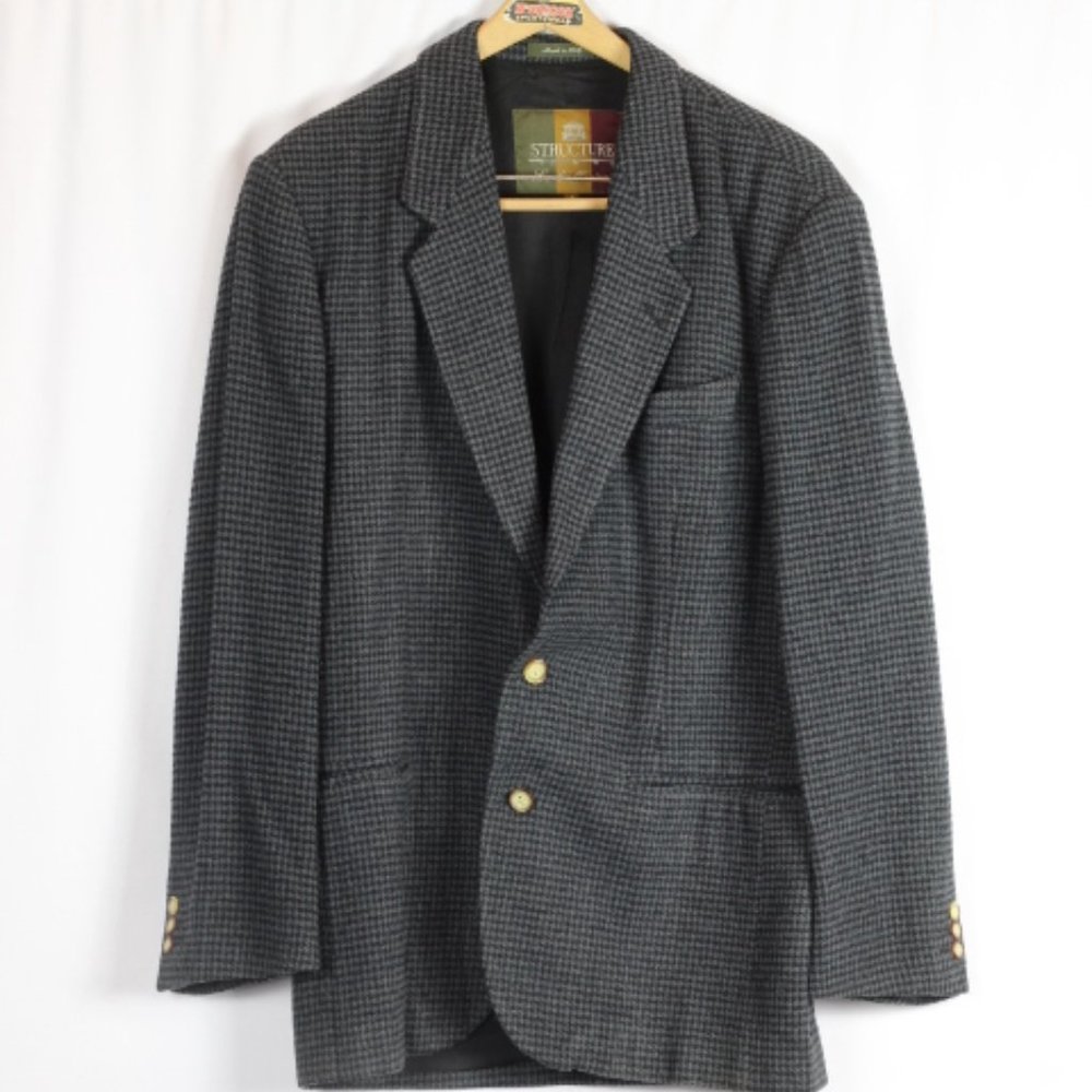 Structure Black Gray Houndstooth Men's Suit Jacket Size Small